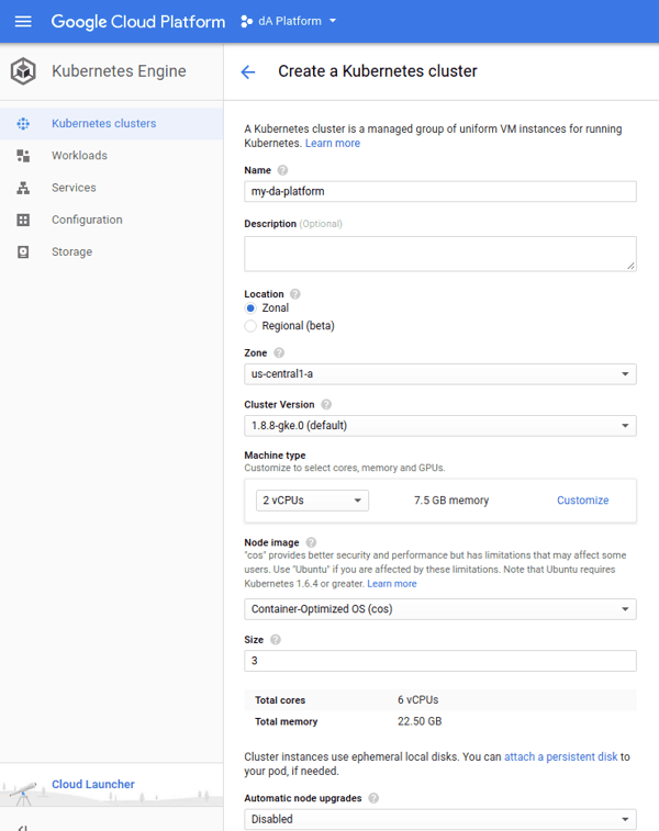 GCP Create Kubernetes cluster
